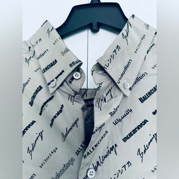 BALENCIAGA Gorgeous Logo all over written midi Poplin shirt dress Dust black - Picture 8 of 17